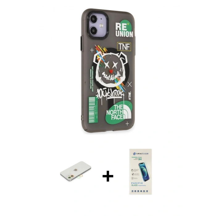 MARSİLYAN™- iPhone 12 Kılıf Nova Doku Koleksiyonu - Şeffaf Pasifik Cam Ekran Koruyucu + Turuncu Renkli Kamera Lens Koruma Cam