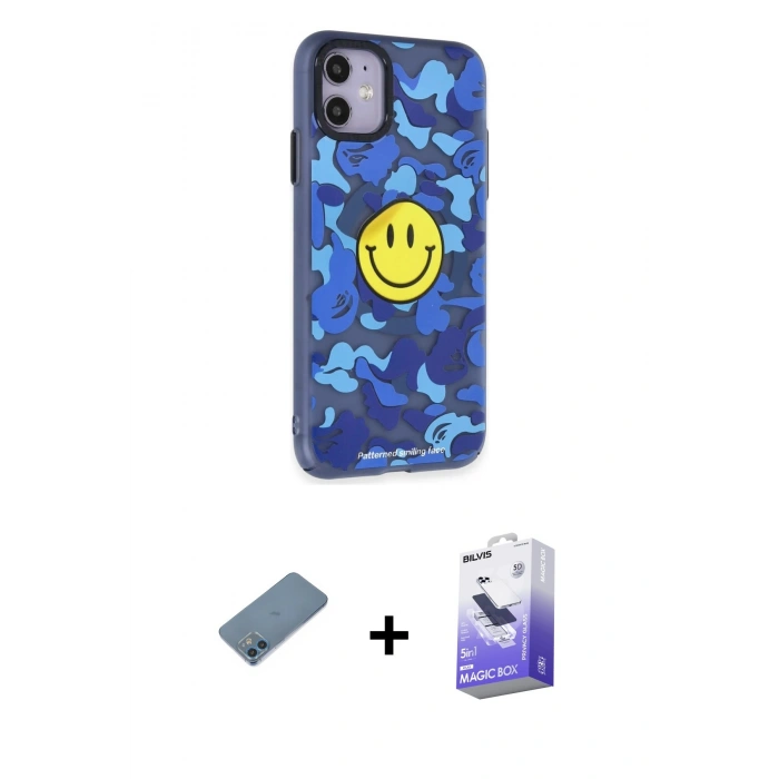 MARSİLYAN™- iPhone 12 Kılıf Nova Doku Koleksiyonu - Siyah Bilvis 5in1 5D Magic Hayalet Cam Ekran Koruyucu + Mavi Shine Kamera Lens Koruma Cam