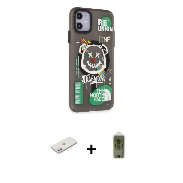 MARSİLYAN™- iPhone 12 Kılıf Nova Doku Koleksiyonu - Siyah Joko Magic 5D Hayalet Cam + Renkli Kamera Lens Koruma Cam - PE
