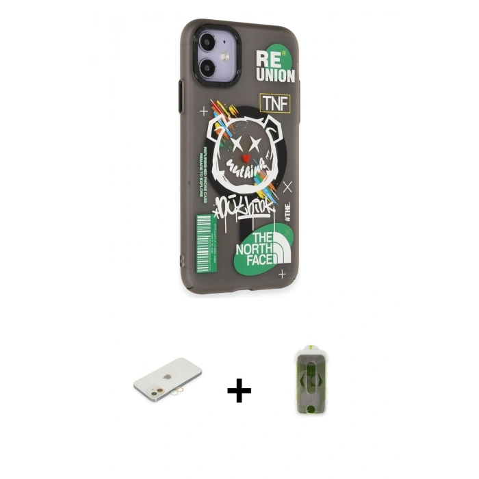 MARSİLYAN™- iPhone 12 Kılıf Nova Doku Koleksiyonu - Siyah Joko Magic 5D Hayalet Cam + Renkli Kamera Lens Koruma Cam - TU
