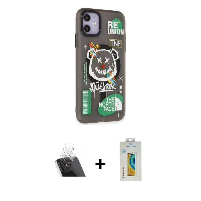 MARSİLYAN™- iPhone 12 Kılıf Nova Doku Koleksiyonu - Siyah Polymer Nano Ekran Koruyucu + Kamera Lens Koruma Cam - SF