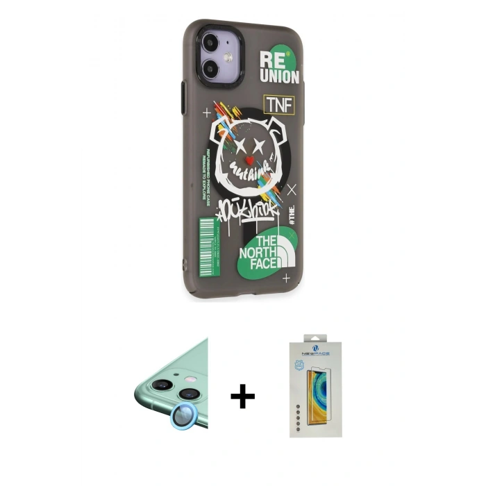 MARSİLYAN™- iPhone 12 Kılıf Nova Doku Koleksiyonu - Siyah Polymer Nano Ekran Koruyucu + Raze Metal Kamera Lens - MI