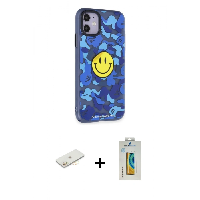 MARSİLYAN™- iPhone 12 Kılıf Nova Doku Koleksiyonu - Siyah Polymer Nano Ekran Koruyucu + Renkli Kamera Lens Koruma Cam - SI