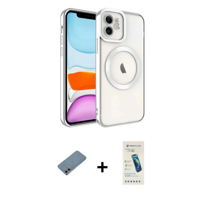 MARSİLYAN™- iPhone 12 Kılıf Nova Işık Özel Seri - Şeffaf Pasifik Cam Ekran Koruyucu + Shine Kamera Lens Koruma Cam - GI