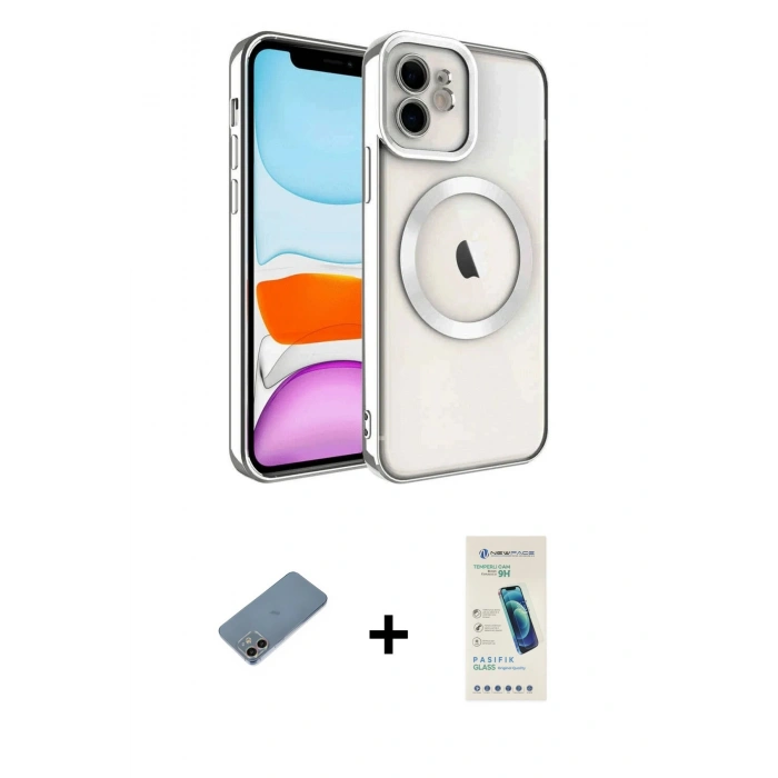 MARSİLYAN™- iPhone 12 Kılıf Nova Işık Özel Seri - Şeffaf Pasifik Cam Ekran Koruyucu + Shine Kamera Lens Koruma Cam - GI