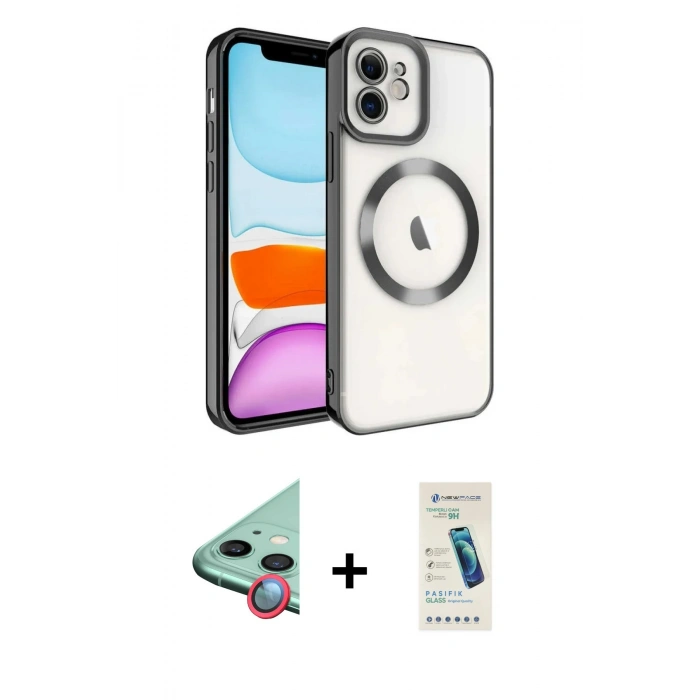 MARSİLYAN™- iPhone 12 Kılıf Nova Işık Özel Seri - Şeffaf Pasifik Cam Ekran Koruyucu + Raze Metal Kamera Lens - KI