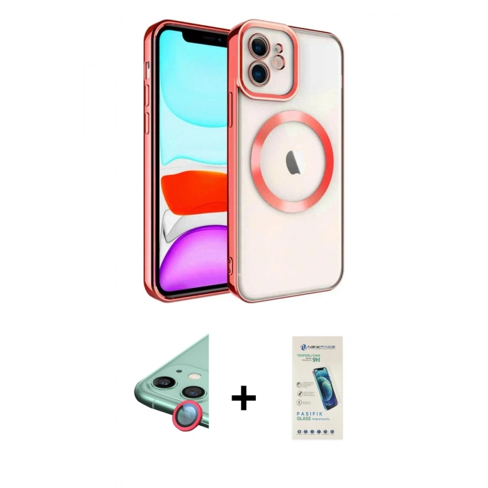 MARSİLYAN™- iPhone 12 Kılıf Nova Işık Özel Seri - Şeffaf Pasifik Cam Ekran Koruyucu + Raze Metal Kamera Lens - KI