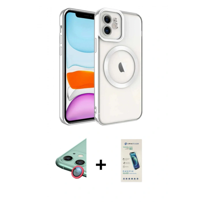 MARSİLYAN™- iPhone 12 Kılıf Nova Işık Özel Seri - Şeffaf Pasifik Cam Ekran Koruyucu + Raze Metal Kamera Lens - KI