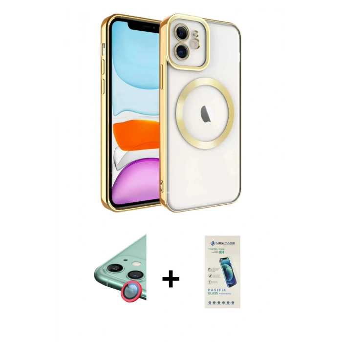 MARSİLYAN™- iPhone 12 Kılıf Nova Işık Özel Seri - Şeffaf Pasifik Cam Ekran Koruyucu + Raze Metal Kamera Lens - KI