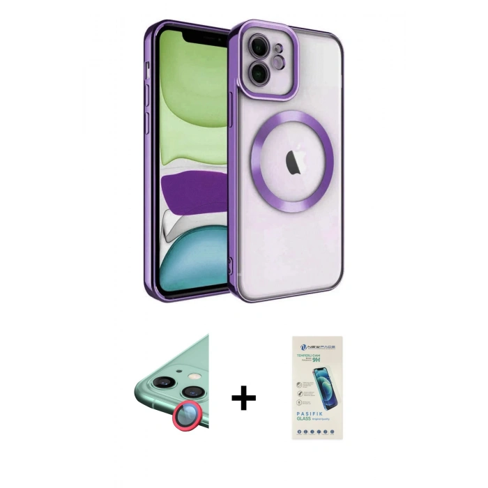 MARSİLYAN™- iPhone 12 Kılıf Nova Işık Özel Seri - Şeffaf Pasifik Cam Ekran Koruyucu + Raze Metal Kamera Lens - KI