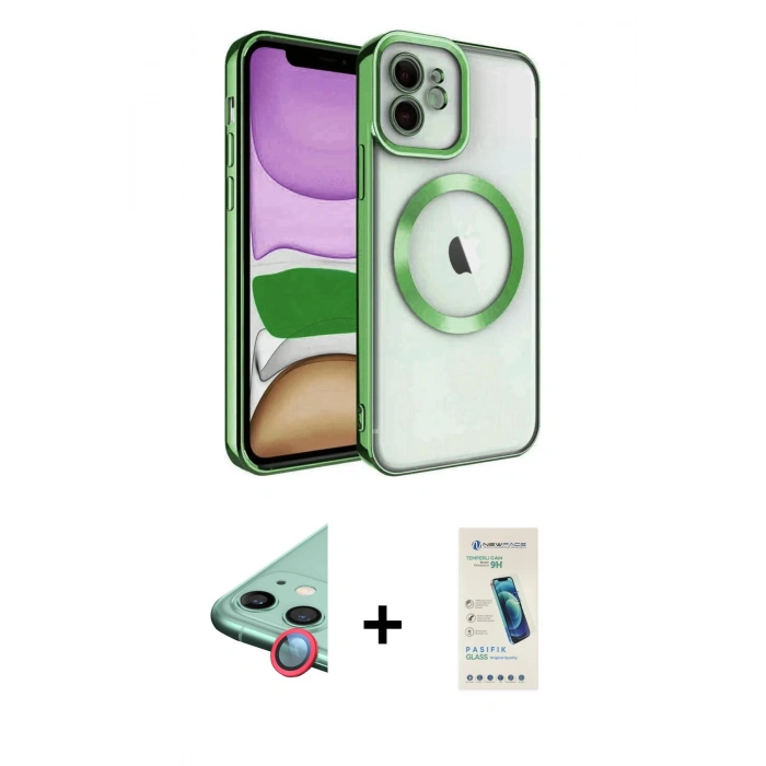 MARSİLYAN™- iPhone 12 Kılıf Nova Işık Özel Seri - Şeffaf Pasifik Cam Ekran Koruyucu + Raze Metal Kamera Lens - KI