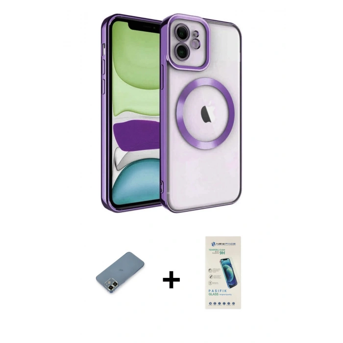 MARSİLYAN™- iPhone 12 Kılıf Nova Işık Özel Seri - Şeffaf Pasifik Cam Ekran Koruyucu + Metal Kamera Lens Koruma Cam - AKYL