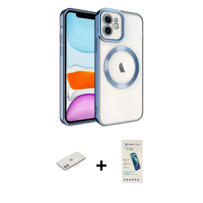MARSİLYAN™- iPhone 12 Kılıf Nova Işık Özel Seri - Şeffaf Pasifik Cam Ekran Koruyucu + Renkli Kamera Lens Koruma Cam - PE