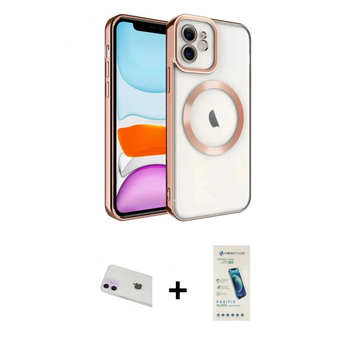 MARSİLYAN™- iPhone 12 Kılıf Nova Işık Özel Seri - Şeffaf Pasifik Cam Ekran Koruyucu + Rainbow Kamera Lens Koruma Cam - MR