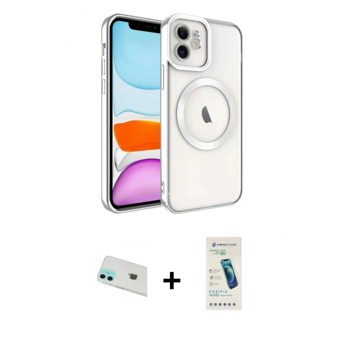 MARSİLYAN™- iPhone 12 Kılıf Nova Işık Özel Seri - Şeffaf Pasifik Cam Ekran Koruyucu + Rainbow Kamera Lens Koruma Cam - YL