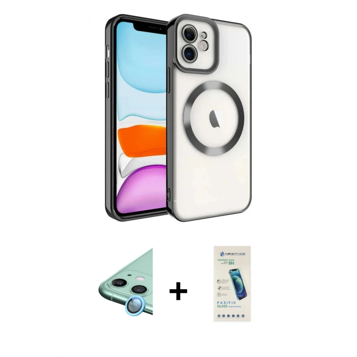 MARSİLYAN™- iPhone 12 Kılıf Nova Işık Özel Seri - Şeffaf Pasifik Cam Ekran Koruyucu + Raze Metal Kamera Lens - MI