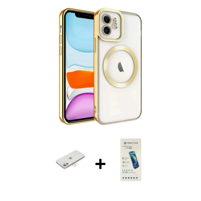 MARSİLYAN™- iPhone 12 Kılıf Nova Işık Özel Seri - Şeffaf Pasifik Cam Ekran Koruyucu + Renkli Kamera Lens Koruma Cam - YL