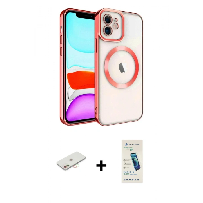 MARSİLYAN™- iPhone 12 Kılıf Nova Işık Özel Seri - Şeffaf Pasifik Cam Ekran Koruyucu + Renkli Kamera Lens Koruma Cam - YL