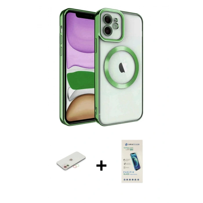 MARSİLYAN™- iPhone 12 Kılıf Nova Işık Özel Seri - Şeffaf Pasifik Cam Ekran Koruyucu + Renkli Kamera Lens Koruma Cam - YL