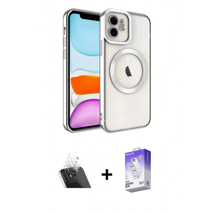 MARSİLYAN™- iPhone 12 Kılıf Nova Işık Özel Seri - Siyah Bilvis 5in1 3D Magic Cam Ekran Koruyucu + Kamera Lens Koruma Cam - SF