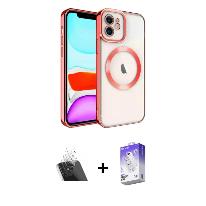 MARSİLYAN™- iPhone 12 Kılıf Nova Işık Özel Seri - Siyah Bilvis 5in1 3D Magic Cam Ekran Koruyucu + Kamera Lens Koruma Cam - SF