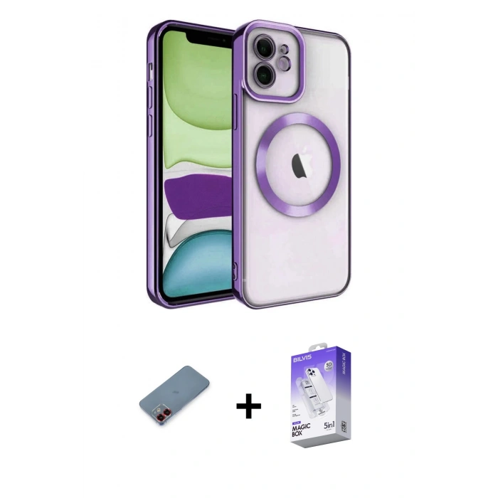 MARSİLYAN™- iPhone 12 Kılıf Nova Işık Özel Seri - Siyah Bilvis 5in1 3D Magic Cam Ekran Koruyucu + Metal Kamera Lens Koruma Cam - KI