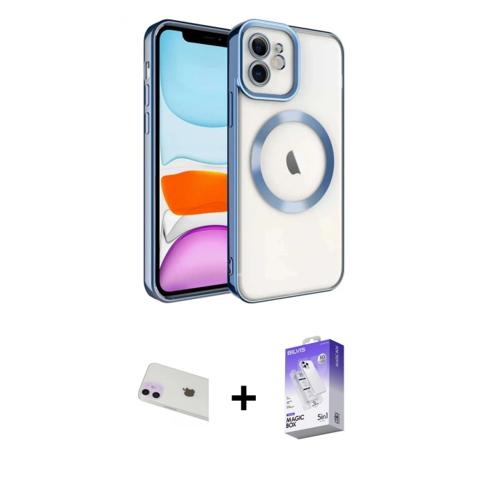 MARSİLYAN™- iPhone 12 Kılıf Nova Işık Özel Seri - Siyah Bilvis 5in1 3D Magic Cam Ekran Koruyucu + Rainbow Kamera Lens Koruma Cam - MR