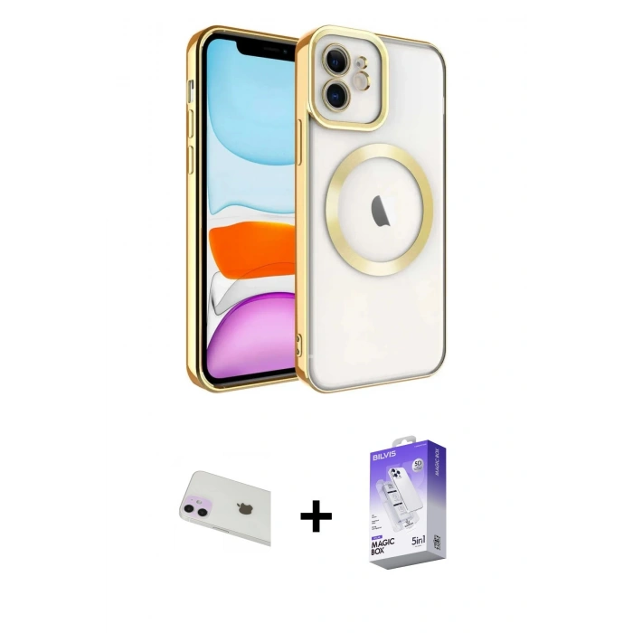 MARSİLYAN™- iPhone 12 Kılıf Nova Işık Özel Seri - Siyah Bilvis 5in1 3D Magic Cam Ekran Koruyucu + Rainbow Kamera Lens Koruma Cam - MR