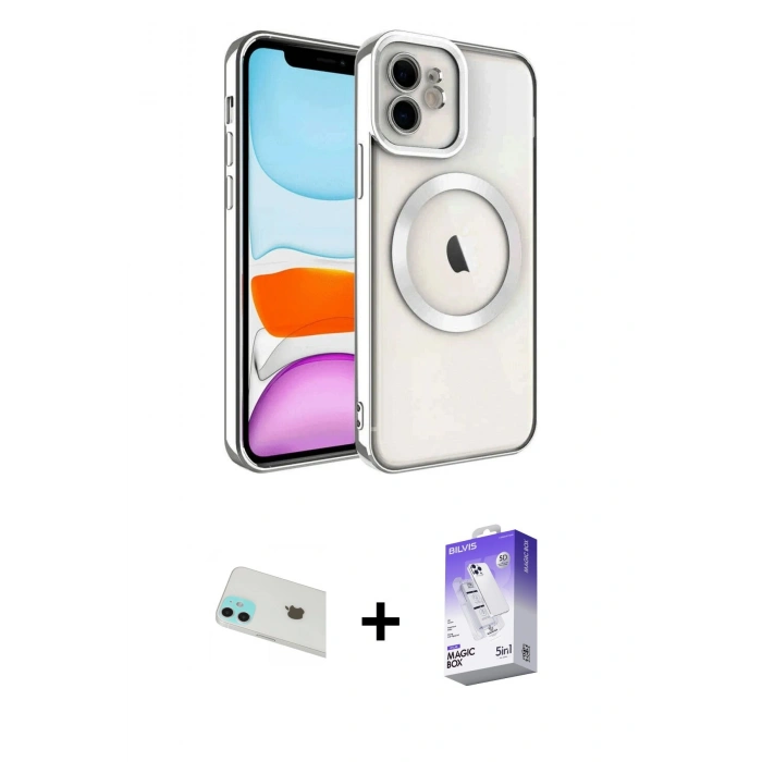MARSİLYAN™- iPhone 12 Kılıf Nova Işık Özel Seri - Siyah Bilvis 5in1 3D Magic Cam Ekran Koruyucu + Rainbow Kamera Lens Koruma Cam - YL