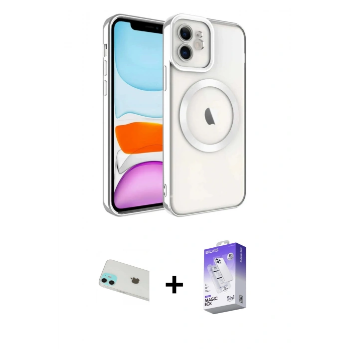 MARSİLYAN™- iPhone 12 Kılıf Nova Işık Özel Seri - Siyah Bilvis 5in1 3D Magic Cam Ekran Koruyucu + Rainbow Kamera Lens Koruma Cam - YL