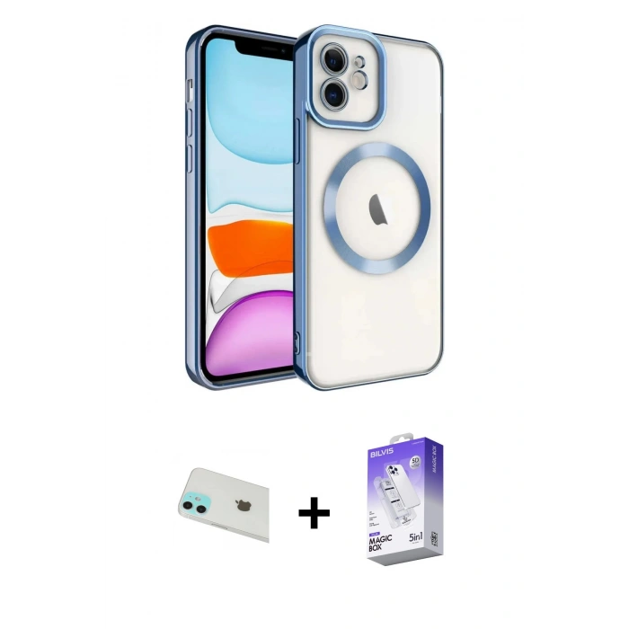 MARSİLYAN™- iPhone 12 Kılıf Nova Işık Özel Seri - Siyah Bilvis 5in1 3D Magic Cam Ekran Koruyucu + Rainbow Kamera Lens Koruma Cam - YL
