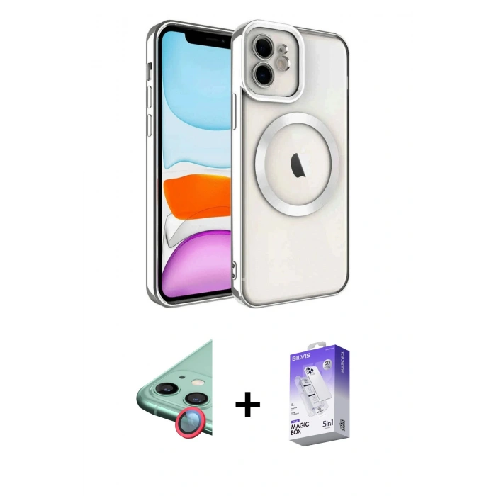 MARSİLYAN™- iPhone 12 Kılıf Nova Işık Özel Seri - Siyah Bilvis 5in1 3D Magic Cam Ekran Koruyucu + Raze Metal Kamera Lens - KI