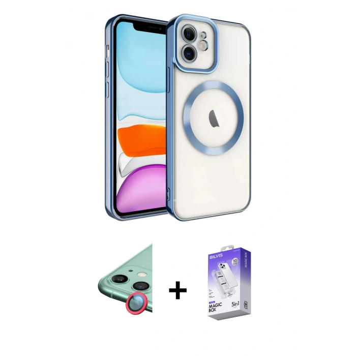 MARSİLYAN™- iPhone 12 Kılıf Nova Işık Özel Seri - Siyah Bilvis 5in1 3D Magic Cam Ekran Koruyucu + Raze Metal Kamera Lens - KI