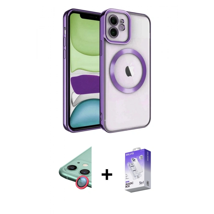 MARSİLYAN™- iPhone 12 Kılıf Nova Işık Özel Seri - Siyah Bilvis 5in1 3D Magic Cam Ekran Koruyucu + Raze Metal Kamera Lens - KI