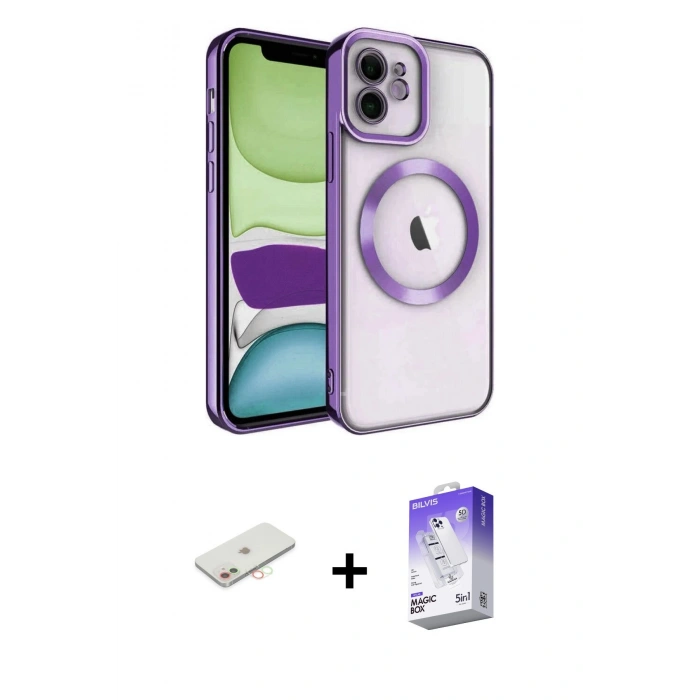 MARSİLYAN™- iPhone 12 Kılıf Nova Işık Özel Seri - Siyah Bilvis 5in1 3D Magic Cam Ekran Koruyucu + Renkli Kamera Lens Koruma Cam - YL