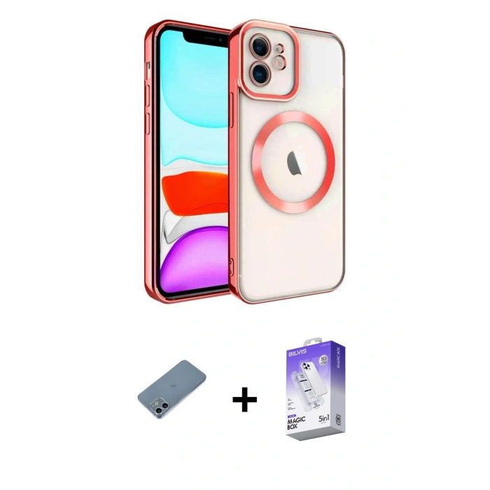 MARSİLYAN™- iPhone 12 Kılıf Nova Işık Özel Seri - Siyah Bilvis 5in1 3D Magic Cam Ekran Koruyucu + Shine Kamera Lens Koruma Cam - SABE