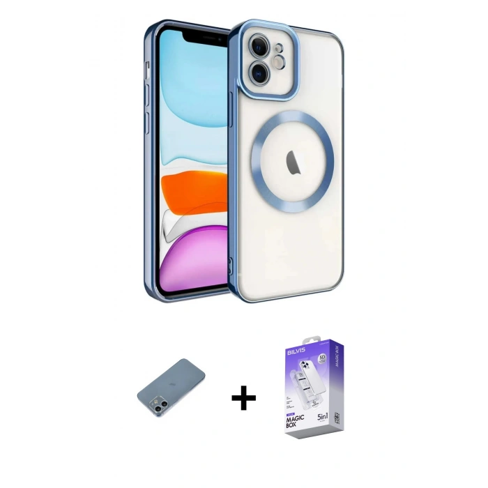 MARSİLYAN™- iPhone 12 Kılıf Nova Işık Özel Seri - Siyah Bilvis 5in1 3D Magic Cam Ekran Koruyucu + Shine Kamera Lens Koruma Cam - SABE