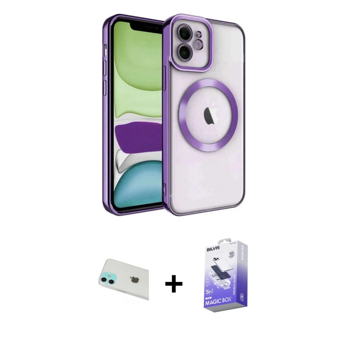 MARSİLYAN™- iPhone 12 Kılıf Nova Işık Özel Seri - Siyah Bilvis 5in1 5D Magic Hayalet Cam Ekran Koruyucu + Yeşil Rainbow Kamera Lens Koruma Cam