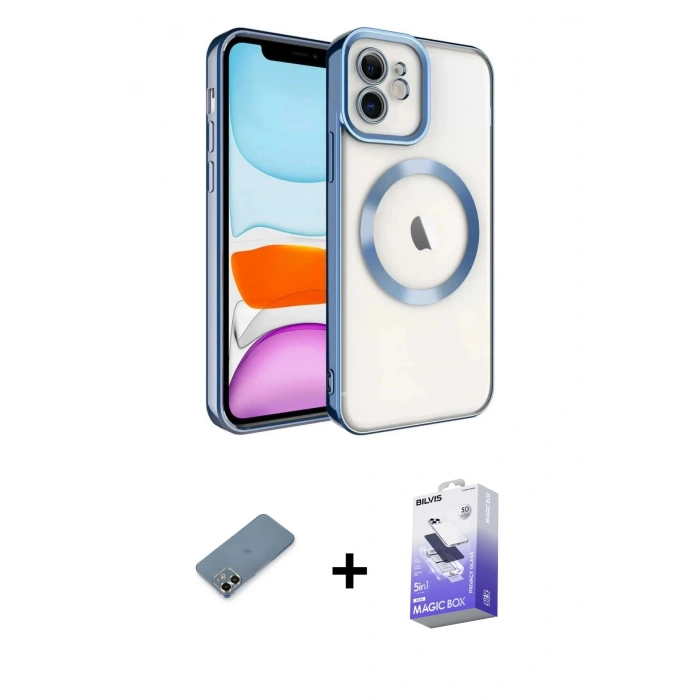 MARSİLYAN™- iPhone 12 Kılıf Nova Işık Özel Seri - Siyah Bilvis 5in1 5D Magic Hayalet Cam Ekran Koruyucu + Açık Yeşil Metal Kamera Lens Koruma Cam