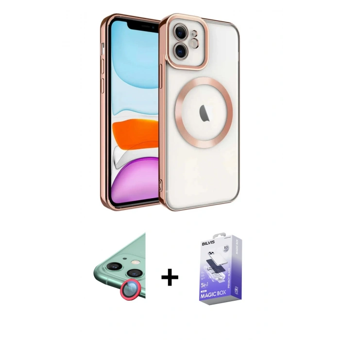MARSİLYAN™- iPhone 12 Kılıf Nova Işık Özel Seri - Siyah Bilvis 5in1 5D Magic Hayalet Cam Ekran Koruyucu + Raze Metal Kamera Lens - KI