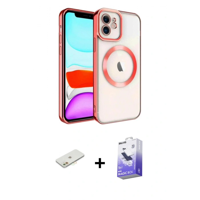 MARSİLYAN™- iPhone 12 Kılıf Nova Işık Özel Seri - Siyah Bilvis 5in1 5D Magic Hayalet Cam Ekran Koruyucu + Renkli Kamera Lens Koruma Cam - TU