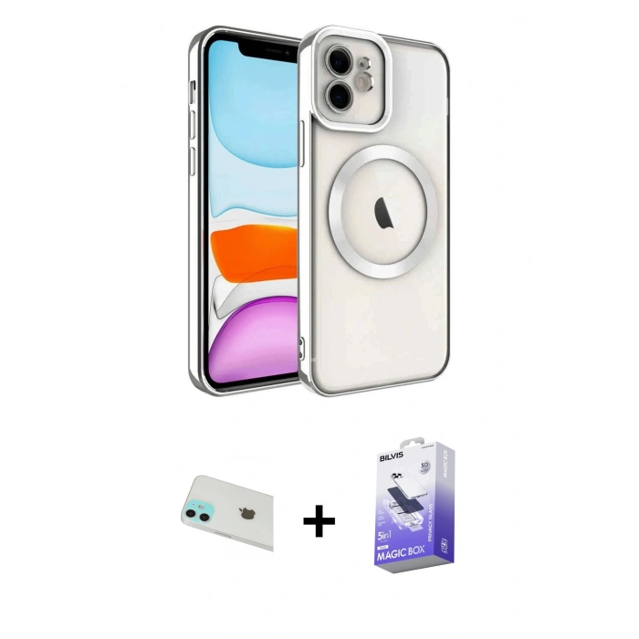 MARSİLYAN™- iPhone 12 Kılıf Nova Işık Özel Seri - Siyah Bilvis 5in1 5D Magic Hayalet Cam Ekran Koruyucu + Yeşil Rainbow Kamera Lens Koruma Cam