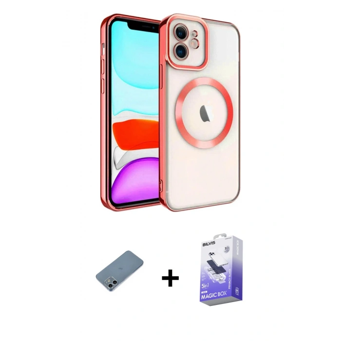 MARSİLYAN™- iPhone 12 Kılıf Nova Işık Özel Seri - Siyah Bilvis 5in1 5D Magic Hayalet Cam Ekran Koruyucu + Shine Kamera Lens Koruma Cam - SABE