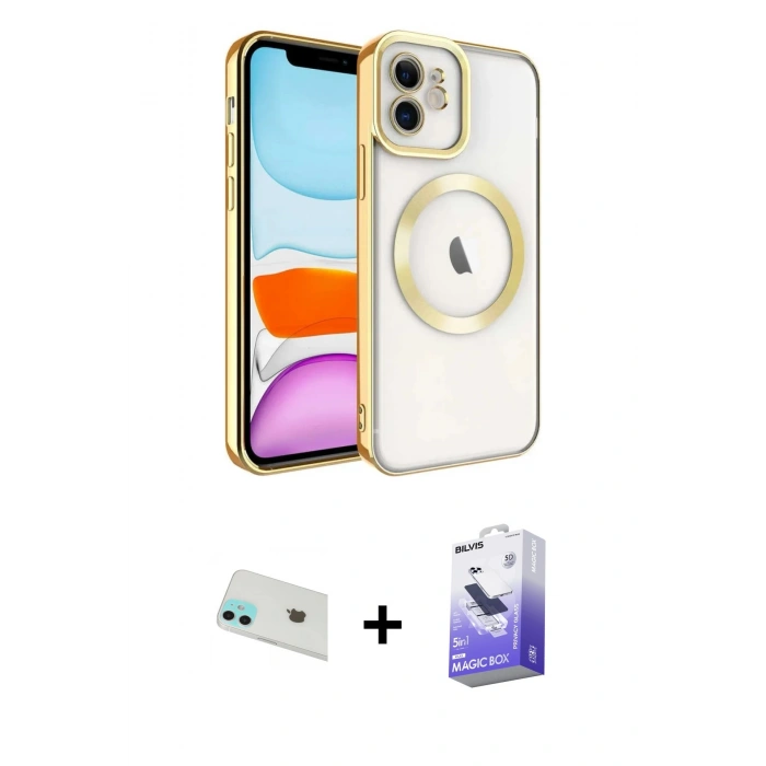 MARSİLYAN™- iPhone 12 Kılıf Nova Işık Özel Seri - Siyah Bilvis 5in1 5D Magic Hayalet Cam Ekran Koruyucu + Yeşil Rainbow Kamera Lens Koruma Cam