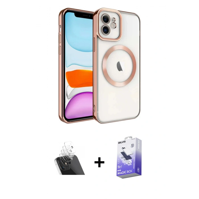 MARSİLYAN™- iPhone 12 Kılıf Nova Işık Özel Seri - Siyah Bilvis 5in1 5D Magic Hayalet Cam Ekran Koruyucu + Şeffaf Kamera Lens Koruma Cam