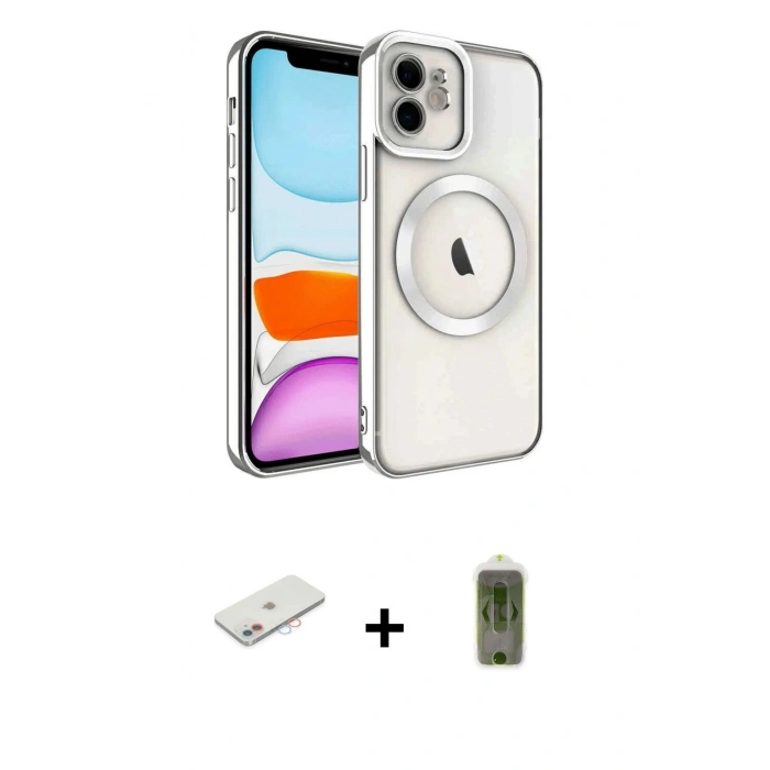 MARSİLYAN™- iPhone 12 Kılıf Nova Işık Özel Seri - Siyah Joko Magic 5D Hayalet Cam + Pembe Renkli Kamera Lens Koruma Cam