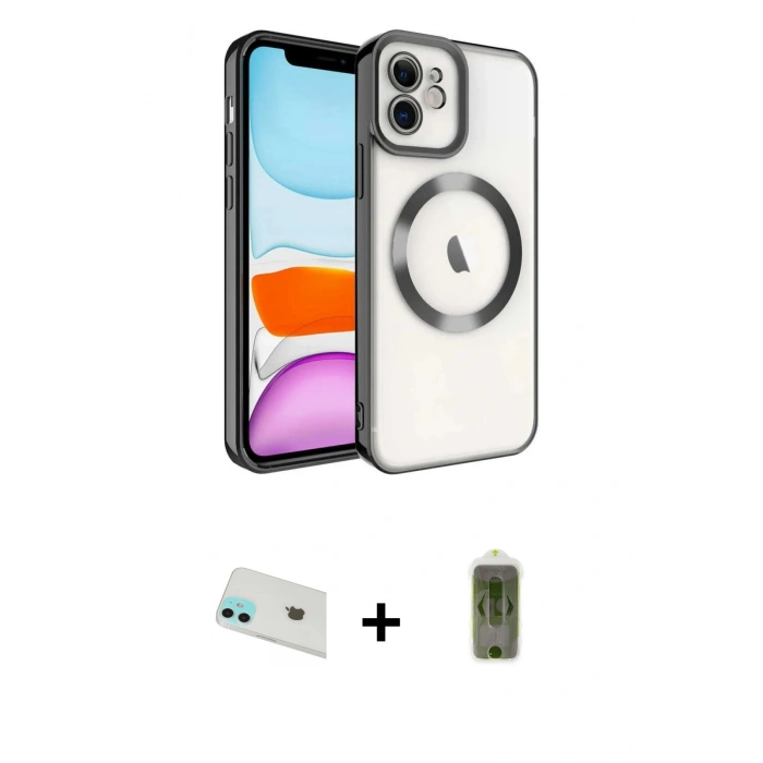 MARSİLYAN™- iPhone 12 Kılıf Nova Işık Özel Seri - Siyah Joko Magic 5D Hayalet Cam + Rainbow Kamera Lens Koruma Cam - YL