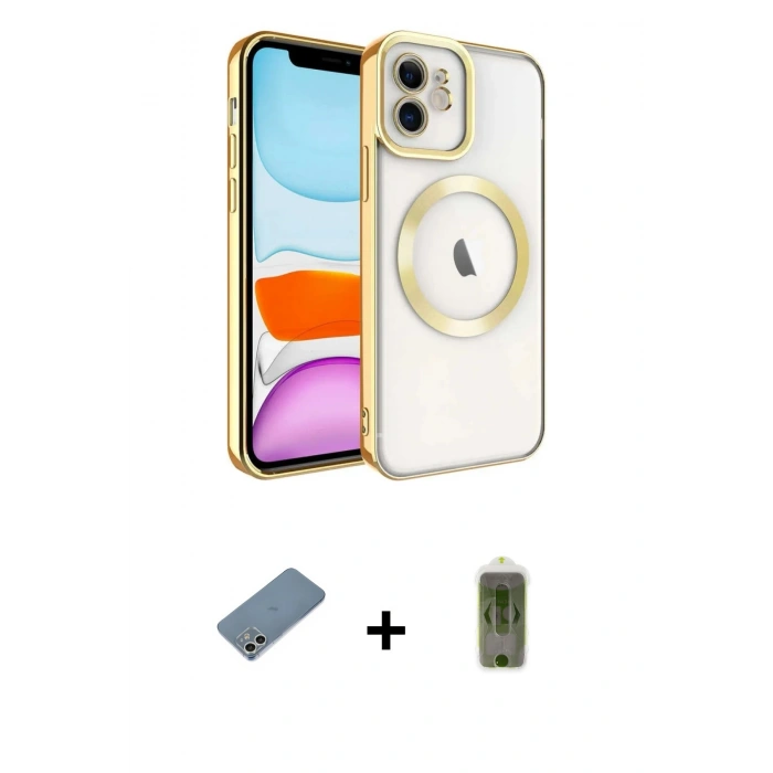 MARSİLYAN™- iPhone 12 Kılıf Nova Işık Özel Seri - Siyah Joko Magic 5D Hayalet Cam + Shine Kamera Lens Koruma Cam - GS