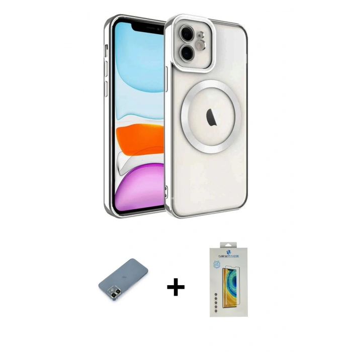 MARSİLYAN™- iPhone 12 Kılıf Nova Işık Özel Seri - Siyah Polymer Nano Ekran Koruyucu + Metal Kamera Lens Koruma Cam - AKYL