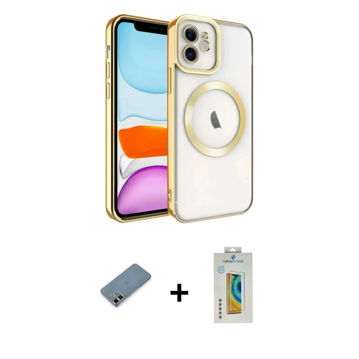 MARSİLYAN™- iPhone 12 Kılıf Nova Işık Özel Seri - Siyah Polymer Nano Ekran Koruyucu + Metal Kamera Lens Koruma Cam - AKYL
